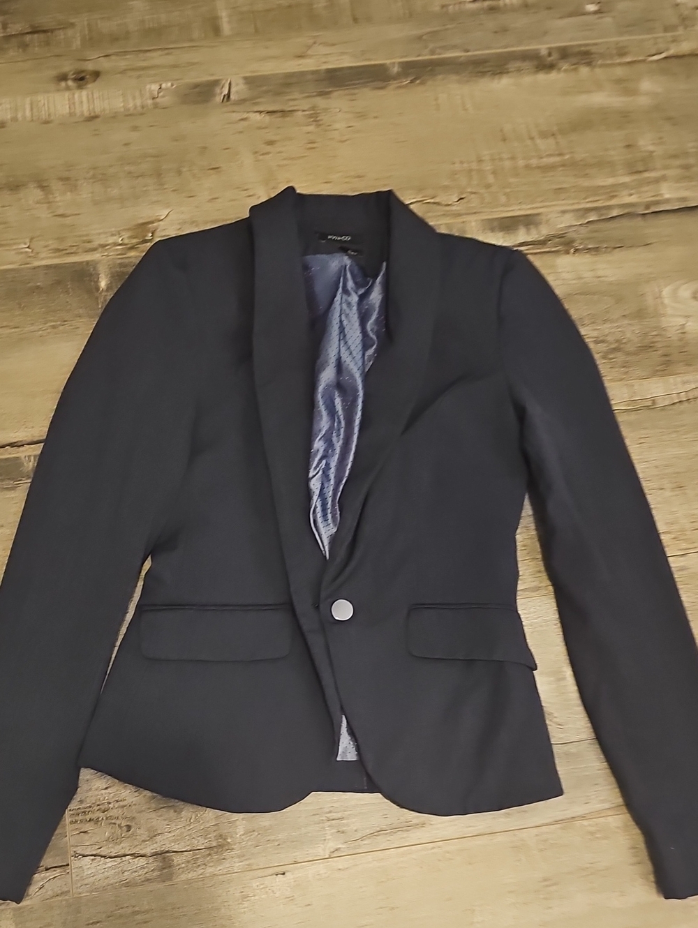 RW&CO. Dark Navy Single-Button Women's Blazer Zipper Sleeves Size 0